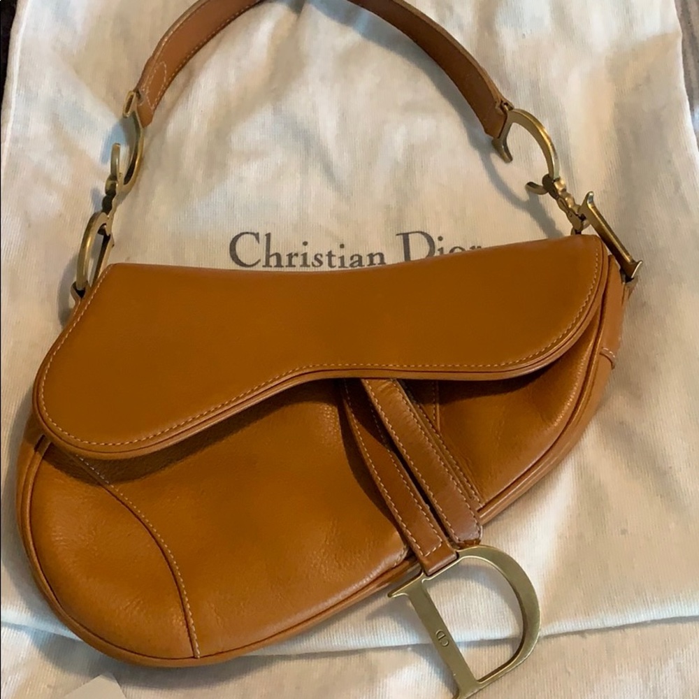 Vintage Christian Dior Saddle Tan Leather Bag.